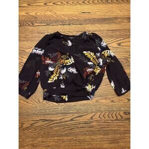 Madewell Womens Plum Floral Shirt Blouse Top Wrap Bow Closure Sz S Sheer Lightwt